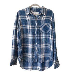 Rails Women's Plaid Cloud Wash Hi-Low Button-up Hunter Shirt Ocean Blush Medium